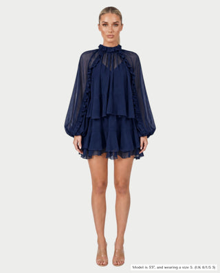 NAVIA Ruffle Mock Neck Long Sleeve Mini Dress
