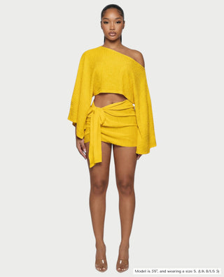 SAYUNA One-Shoulder Top & Tie-Front Mini Skirt Set