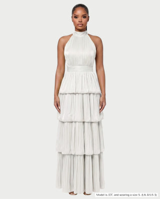 JOSSINA Pleated Halter Tiered Bubble Maxi Dress