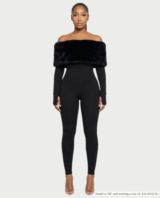 NENYA Off-Shoulder Faux-Fur Jumpsuit