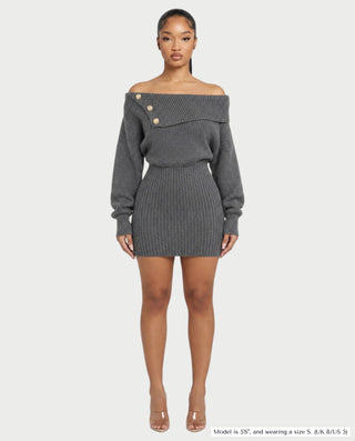 GIAVANNA Off-Shoulder Ribbed Knit Long Sleeve Mini Dress