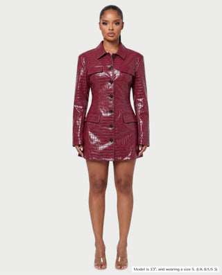 MIRLANA Croc-Embossed Collared Long Sleeve Mini Dress