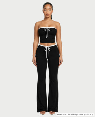 RAZIYA Tie-Front Tube Top & Flare Pants Set