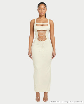 DALARY Square Neck Lace-Up Cutout Bodycon Maxi Dress