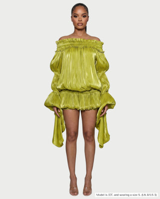 MORYA Off-Shoulder Ruffle Sheer Sleeve Mini Dress