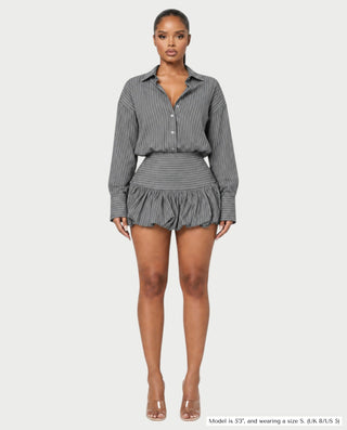 MILANA Striped Long Sleeve Shirt Top & Ruffle Mini Skirt Set