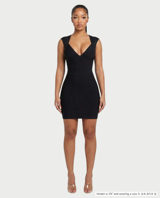 JULIETTE Deep V-Neck Cap Sleeve Bandage Mini Dress