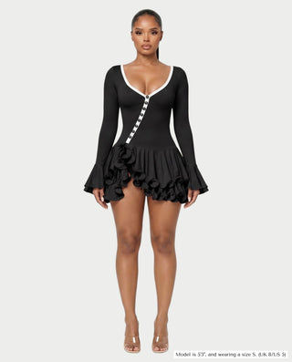 NADIA V-Neck Asymmetric Long Sleeve Ruffle Mini Dress