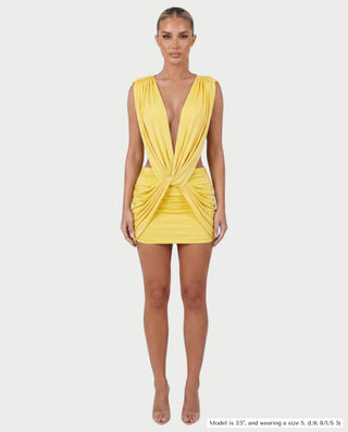 LAZEL Twist-Drape Backless Bodycon Mini Dress