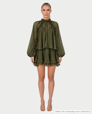 NAVIA Ruffle Mock Neck Long Sleeve Mini Dress