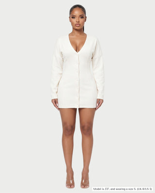 AUSTINA Deep V-Neck Button-Front Long Sleeve Mini Dress