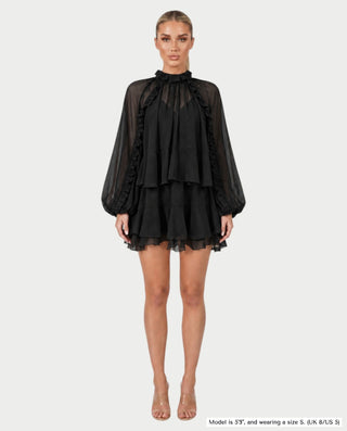 NAVIA Ruffle Mock Neck Long Sleeve Mini Dress