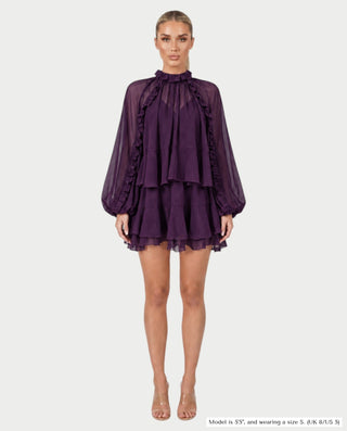 NAVIA Ruffle Mock Neck Long Sleeve Mini Dress
