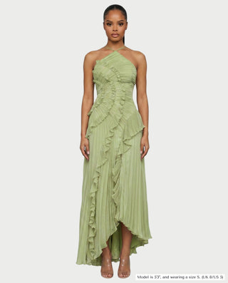 XYLORIA Chiffon Pleated Ruffle Asymmetrical Maxi Dress