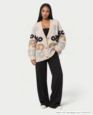 MIKAYU Oversized Graphic Jacquard Knit Cardigan