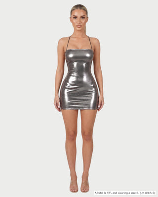 ROHANNA Metallic Spaghetti Strap Bodycon Mini Dress