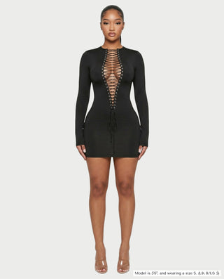 MITCH Lace-Up Bodycon Mini Dress