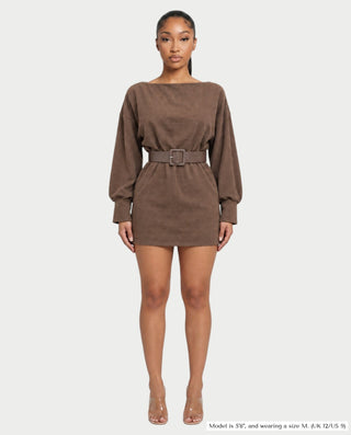 LAIDE Batwing Long Sleeve Cinched Waist Knit Mini Dress