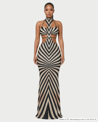 JIHYE Zebra Strappy Mock Neck Bodycon Maxi Dress