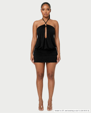 ANABELLA Ring Halter Blouson Bodycon Mini Dress