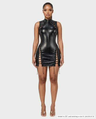 MYLE Faux Leather Lace-Up Cutout Bodycon Mini Dress