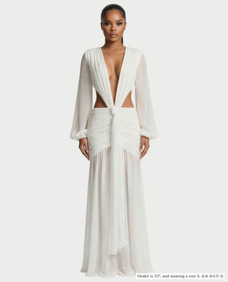 RAIZA Open Back Draped Chiffon Maxi Dress