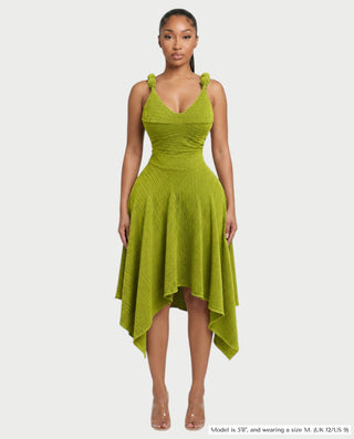 SHINE V-Neck Knotted Strap Top & Asymmetric Midi Skirt Set