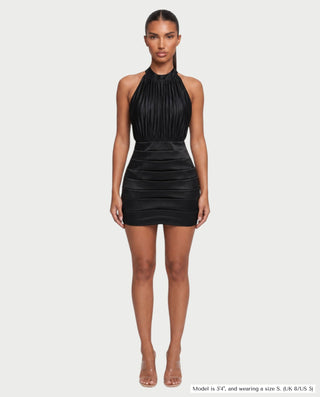 JAYDE Halter Neck Pleated Bodice Bodycon Mini Dress