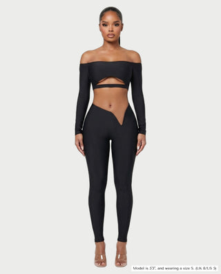 BERLINA Off-Shoulder Crop Top & V-Waist Leggings Set