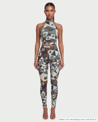 KAORI Abstract Open-Back Halter Top & Leggings Set