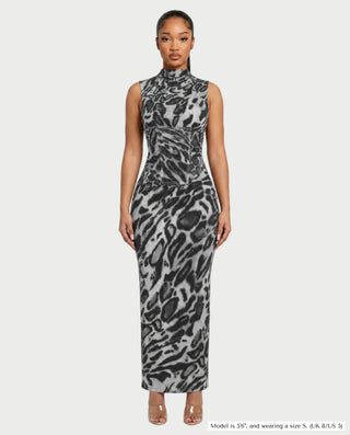VENESIA Leopard Print Lace-Up Corset Maxi Dress