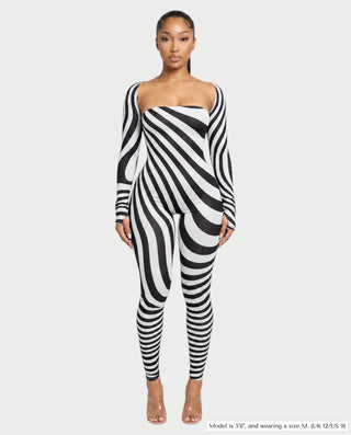 NOVIE Swirl Strapless Jumpsuit & Cropped Shrug Set