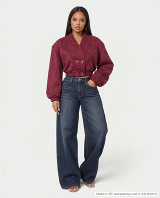 ARIALLA High Collar Cropped with Gathered Hem Jacket