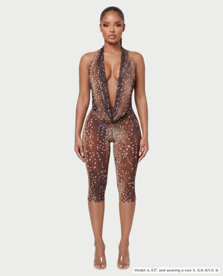 LUSHA Fawn Print Draped Halter Top & Capri Pants Set