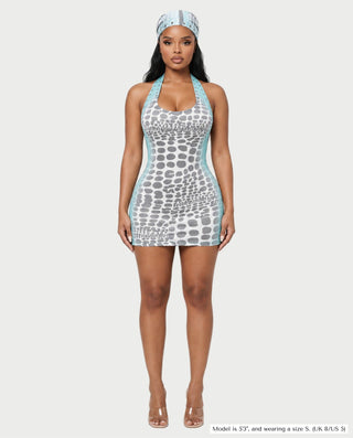 ALGIRA Scoop Neck Halter Bodycon Mini Dress with Bandana