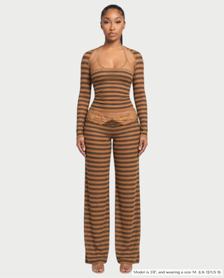 MAINE Striped Layered Halter Top & Wide-Leg Pants Three-Piece Set