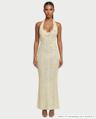 CESIA Crochet Backless Floral Appliqué Maxi Dress
