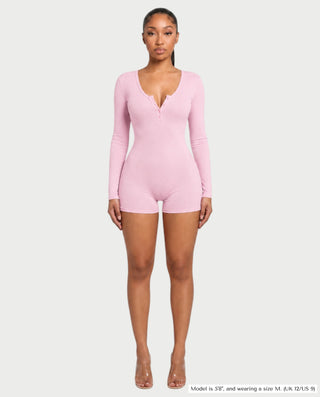 YELENA Scoop Neck Long Sleeve Ribbed Romper