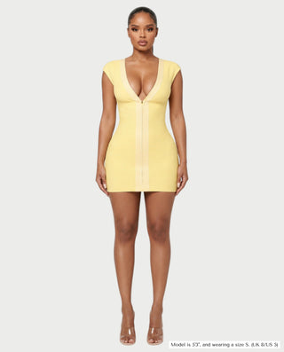 PRISHA Bandage Zip-Front Bodycon Mini Dress