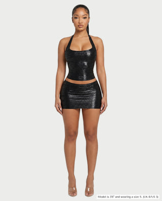 GIRIYA Textured Crop Top & Mini Skirt Set