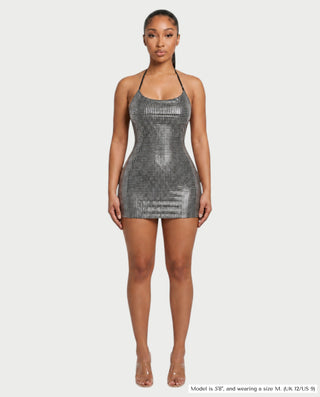 HONEY Crystal Strappy Figure-Hugging Mini Dress