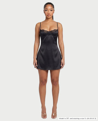ROLINE Lace Trim Satin Slip Mini Dress