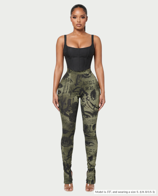 VENICE Vintage Print Slit-Leg Hem Pants