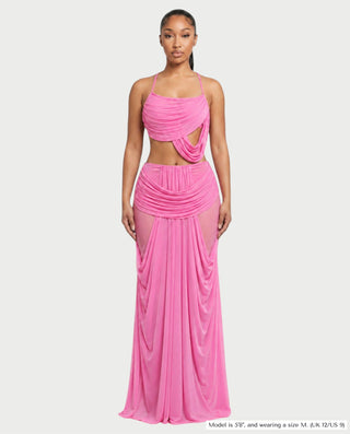 ALEXIE Draped Cutout Cami Top & Sheer Panel Maxi Skirt Set
