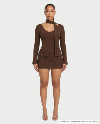 SHASTA Scarf Neck Long Sleeve Bodycon Mini Dress