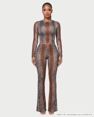 MONET Snake Print Top & Flare Pants Set