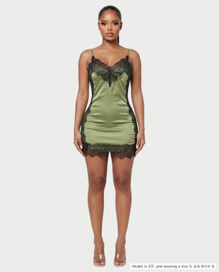 WYNN Lace Panel Satin V-Neck Slip Bodycon Mini Dress