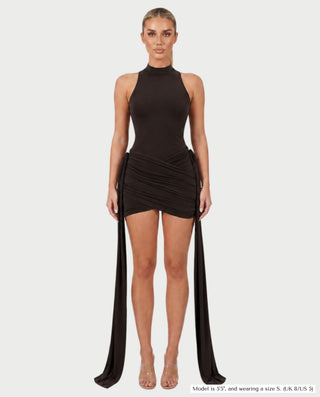SALMA Mock Neck Draped Side-Tie Bodycon Mini Dress