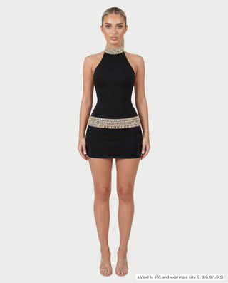 JIMENA Rhinestone High Neck Bodycon Mini Dress