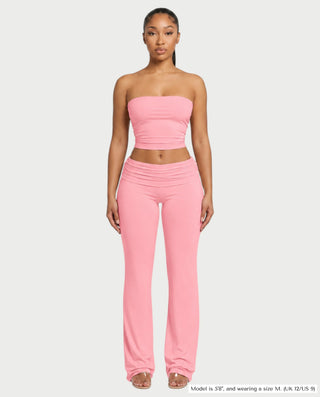 SHERYA Strapless Tube Top & Foldover Flare Pants Set